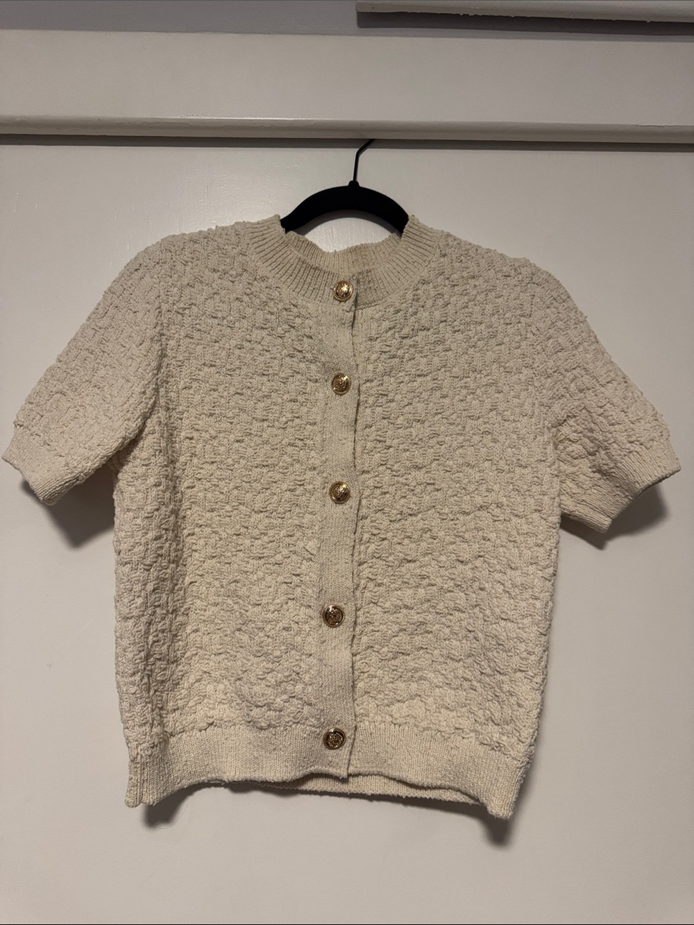 Cream Short-Sleeve Cardigan Top